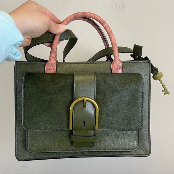 Fossil Handbags - Fossil Leather Convertible Wiley Satchel Olive Green